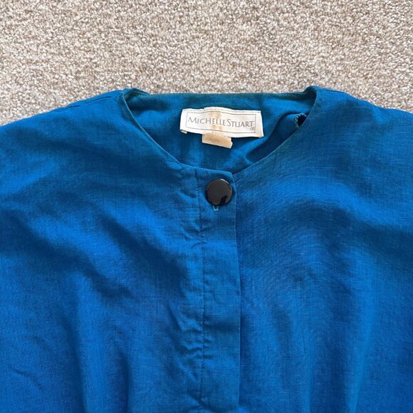 Vintage Michelle Stuart 80s Blue and Black Panel Dress with Dolman Sleeves S - Picture 6 of 8